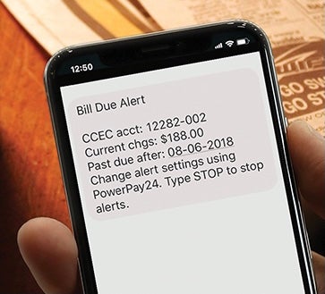 Cell phone showing bill message